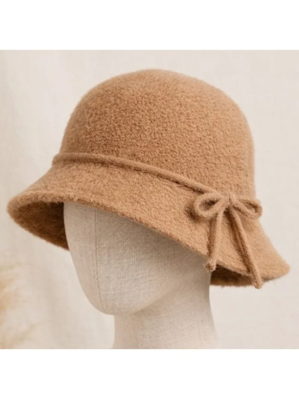 Arianna By Howards Fuzzy Cloche Hat Camel Brown Bow Winter Fall Cozy Boutique